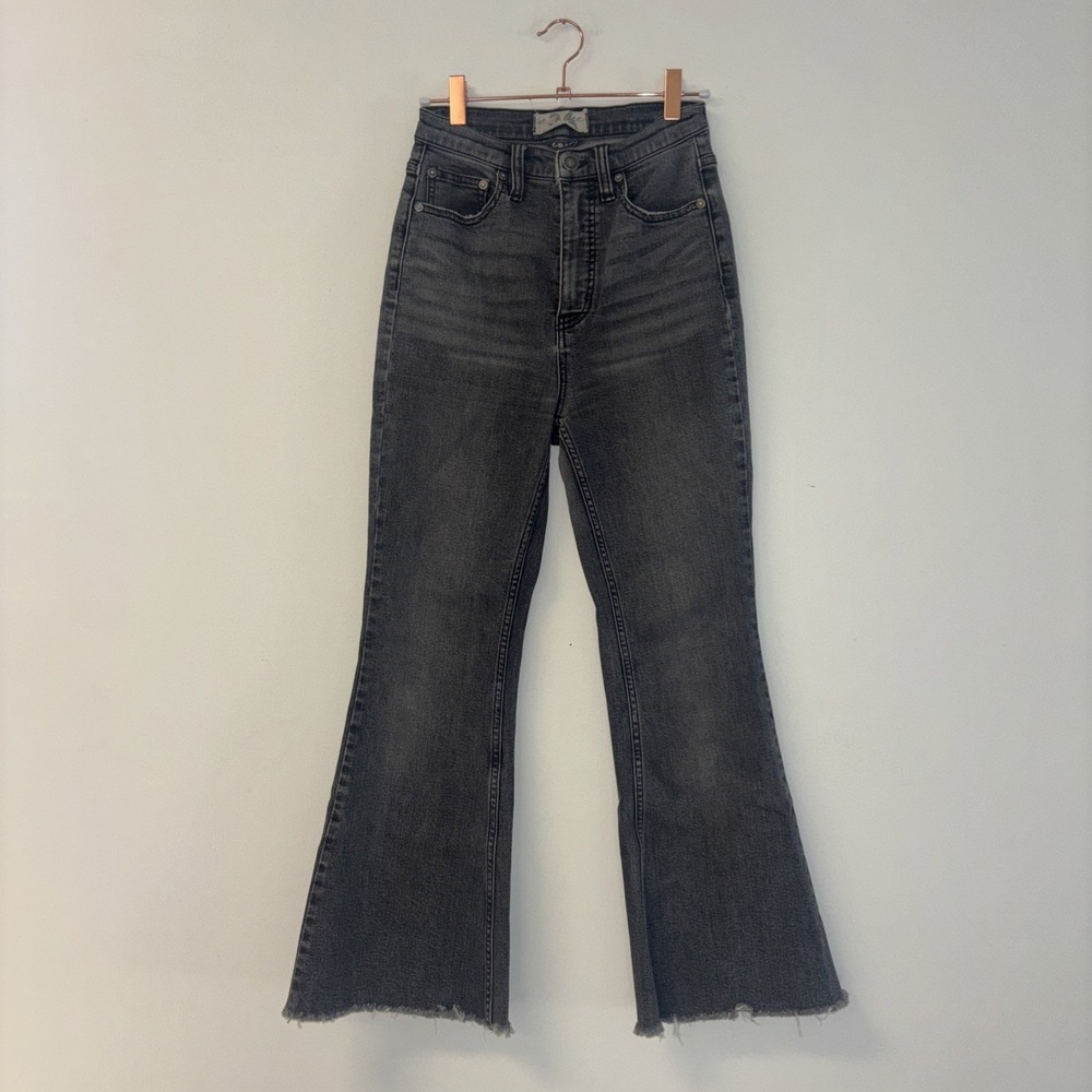 Free People Flare Wide Jeans Gray Size 26 Boho Indie Hippy Comfy Stretchy Curvy